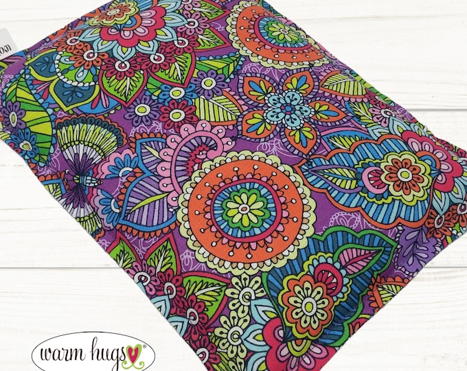 Microwave Corn Heating Pad 7x10, Corn Heat Pack, Migraines, Muscle Aches, Workout Heat Pack, Massage Relaxation, Cramps, Purple Multi Floral