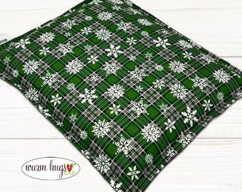 Microwave Corn Heating Pad 9x11 Green Snowflake, Heat Pack for Migraine Headache Sinus Pressure, Muscle Pain Relief,