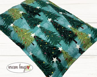 Christmas Trees Large Green Corn Heating Bag 10 x 14, Microwavable Corn Bag, Massage Therapy Pillow, Bed Warmer