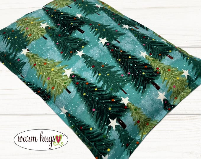 Christmas Trees Large Green Corn Heating Bag 10 x 14, Microwavable Corn Bag, Massage Therapy Pillow, Bed Warmer