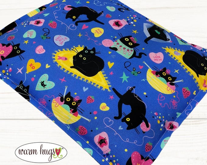 Microwave Corn Heating Pad 9 x 11 Cats and Hearts Relaxation Therapy, Muscle Pain Relief, Bed Warmer