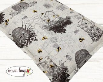 Large Warm Hug Corn Bag 10 x 14 Heating Pad, Relaxation Massage Gift, Microwave Heating Pad, Hot Cold Pack, Gardener Gift, Bees Gray