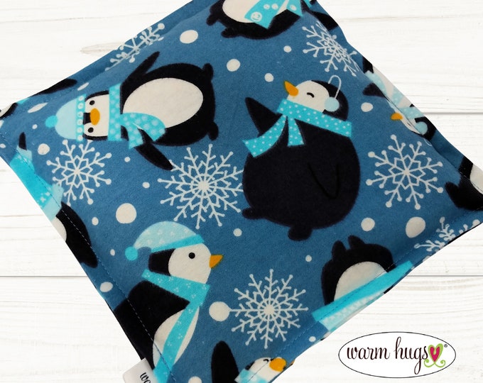 Flannel Penguin Boo Boo Bag Heat Pack 8x8, Microwave Corn Heating Pad, Ice Pack, Relaxation Gift, Gift for Children, Bed Warmer