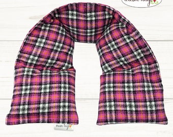 Pink Plaid Flannel Neck Heating Pad, Microwave Heat Wrap, Corn Bags, Spa Relaxation Massage, Neck Pain, Christmas Gift