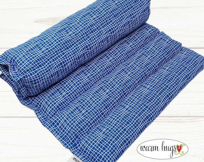 Heating Pad Microwave Corn Bag Wrap 11x18, Cramp Heat Pack, Relaxation Hug, Muscle Aches, Back Pain Heat Massage, Blue White Strings