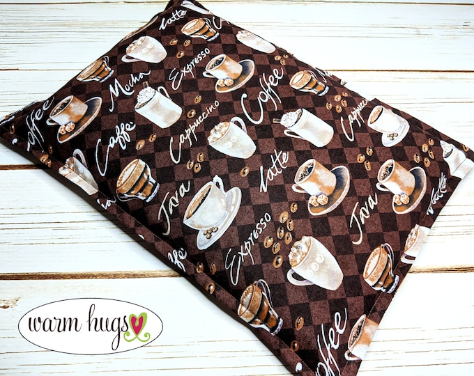 Warm Hugs Large Coffee Corn Heating Pad, Microwavable Corn Bag, Hot Cold Therapy Pack, Massage Therapy Pillow, Bed Warmer, Coffee Lover Gift