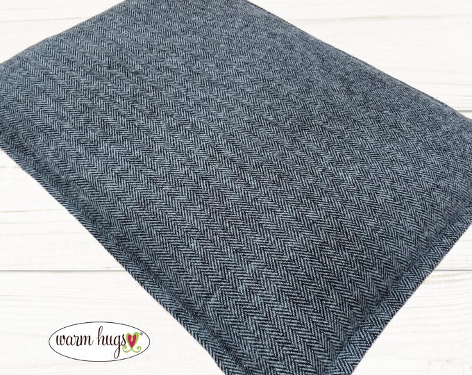 Large Soft Flannel Warm Hug Microwave Heating Pad 10 x 14, Bed Warmer, Relaxation Gift, Hot or Cold, Dorm Room, Corn Bag, Blue Herringbone