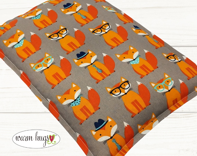 Large Warm Hug Corn Bag 10 x 14, Corn Heating Pad, Cabin Bed Warmer, Relaxation Gift, Microwave Heat, Hot Cold Pack, Orange Fox, Dorm Room