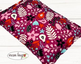 Microwave Heating Pad 7x10, Magenta Floral Leaves Corn Bag