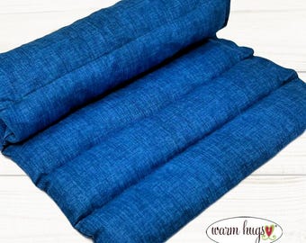Microwave Corn Heating Pad 11x18 Blue Linen Texture, Hot Cold Comfort Therapy Pillow, Lumbar Corn Bag, Massage Relaxation Gift
