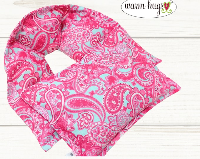 Sending A Hug Microwave Heating Pad Set, Warm Hug Neck Wrap, Massage Spa Relaxation Comfort Gift, Pink Blue Paisley, Hot or Cold Therapy