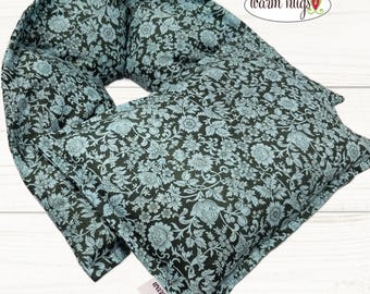 Microwave Neck + Small Blue Gray Floral Heating Pad Gift Set, Hot Cold Massage Spa Therapy, Microwave Neck Wrap, Hot Flash Cold Pack