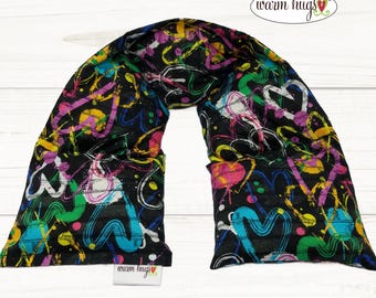 Neck Heating Pad Gift, Microwave Heat Wrap, Corn Bags, Hot Cold Therapy, Spa Relaxation, Graffiti Hearts