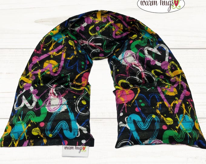 Neck Heating Pad Gift, Microwave Heat Wrap, Corn Bags, Hot Cold Therapy, Spa Relaxation, Graffiti Hearts