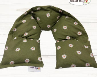 Warm Hugs Microwave Heated Neck Wrap 5 x24, Microwave Heat Wrap, Corn Bag, Hot Cold Therapy, Relaxation Massage, Green Daisy