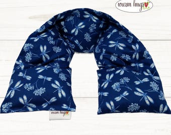Neck Heating Wrap 5x24, Microwave Corn Bag, Hot Cold Therapy, Spa Comfort Relaxation Massage, Neck Pain, Blue Dragonfly