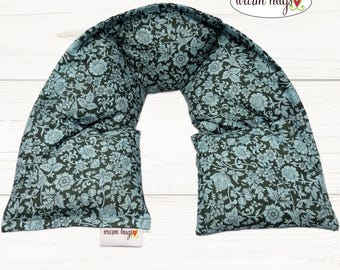 Warm Hugs Microwave Heated Neck Wrap 5 x24, Microwave Heat Wrap, Corn Bag, Hot Cold Therapy, Relaxation Massage, Blue Gray Floral