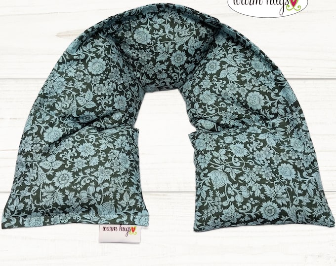 Warm Hugs Microwave Heated Neck Wrap 5 x24, Microwave Heat Wrap, Corn Bag, Hot Cold Therapy, Relaxation Massage, Blue Gray Floral
