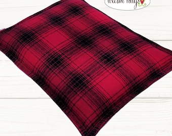 Corn Heating Pad 9 x 11 Flannel, Hot Cold Therapy Relaxation Pillow, Bed Warmer, Red Black Plaid