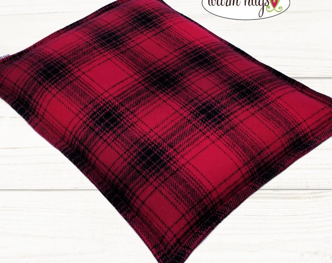 Corn Heating Pad 9 x 11 Flannel, Hot Cold Therapy Relaxation Pillow, Bed Warmer, Red Black Plaid