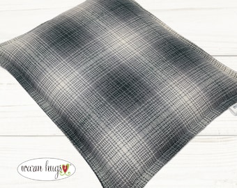 Gray Plaid Flannel Corn Heating Pad 9 x 11, Microwave Heat Pack, Hot Cold Relaxation Therapy Pillow, Dorm Bed Warmer, Valentine Guy Gift