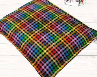 Rainbow Check 9 x 11 Microwave Corn Heating Pad, Corn Bags, Massage Relaxation Comfort Gift, Muscle Pain, Bed Warmer, College Student