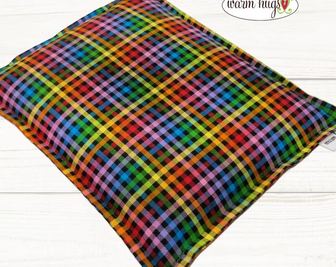 Rainbow Check 9 x 11 Microwave Corn Heating Pad, Corn Bags, Massage Relaxation Comfort Gift, Muscle Pain, Bed Warmer, Mothers Day Gift