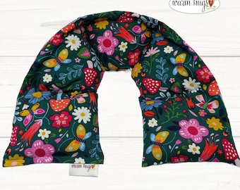 Warm Hugs 6x30 Microwave XL Heated Neck Wrap Green Floral Mushroom Corn Bag Heating Pad, Stress Relief Muscle Comfort, Thinking of You