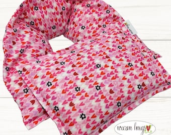 Hearts Microwave Heating Pad Set Neck Wrap 5x24 + Small 7x10, Massage Spa Relaxation Comfort Gift for Bestie Girlfriend Mom, Valentine Gift