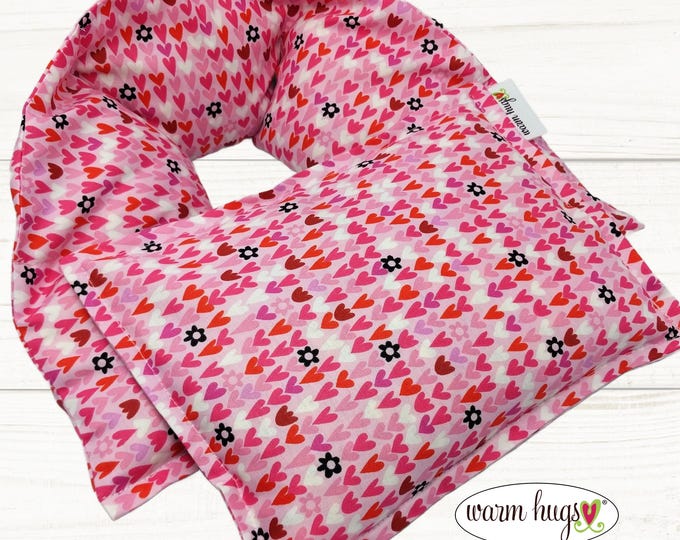 Hearts Microwave Heating Pad Set Neck Wrap 5x24 + Small 7x10, Massage Spa Relaxation Comfort Gift for Bestie Girlfriend Mom, Valentine Gift