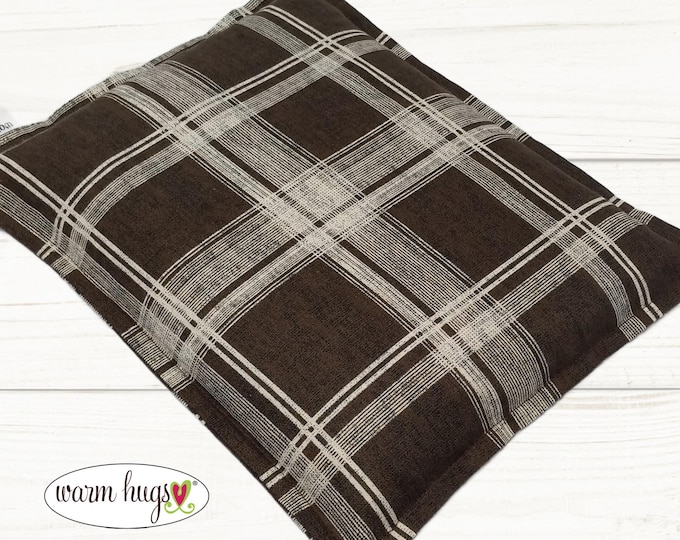 Corn Heating Pad 9 x 11, Corn Bags, Microwave Heat Pack, Hot Cold Therapy Relaxation Pillow, Dorm Room Gift, Brown White Plaid
