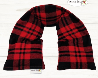 XL Microwave Heated Soft Flannel Neck Wrap 6x30 Red Black Plaid, Corn Bag Heating Pad, Stress Relief, Muscle Pain, Minnesota Comfort Gift