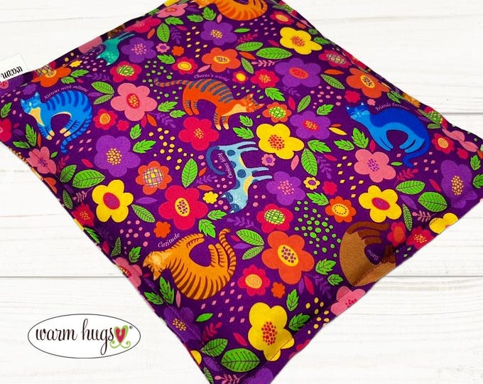 Microwave Corn Heating Pad 9x11, Heat Pack, Migraines, Muscle Aches, Workout Heat Pack, Massage Relaxation, Cramps, Purple Cats and Flowers