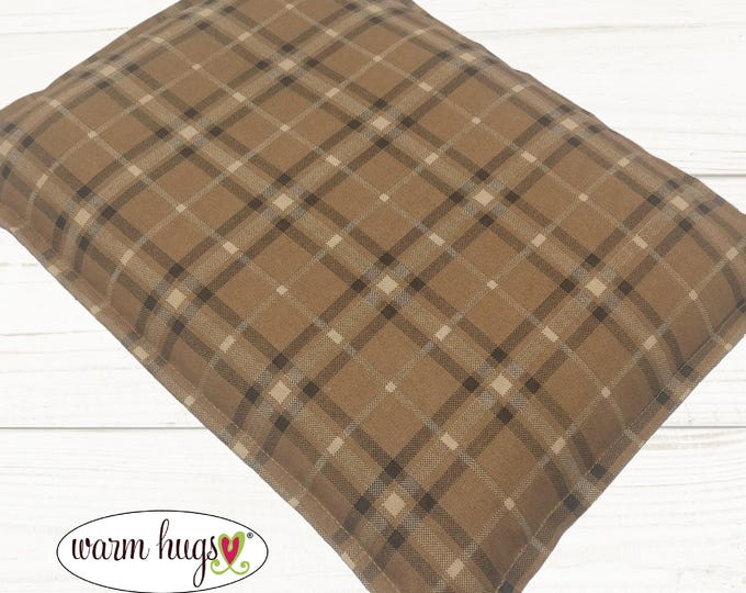 Warm Hugs Large 10x14 Corn Heating Pad, Microwavable Corn Bag, Hot Cold Therapy Pack, Massage Therapy Pillow, Bed Warmer, Camel Black Plaid