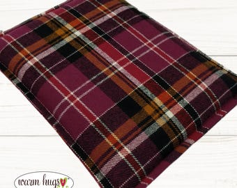 Microwave Flannel Corn Heating Pad 9x11, Heat Packs for Migraine Headache Sinus Pressure, Muscle Pain Relief, Bed Warmer, Berry Plaid