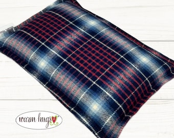 Flannel Microwave Corn Heating Pad 7x10 Red White Blue Plaid, Hot Cold Therapy, Corn Bag, Migraine Headache Sinus Pressure, Muscle Pain