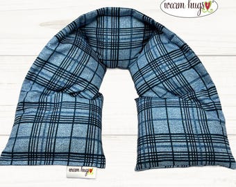 Warm Hugs Neck Heating Pad, XL Heated Neck Wrap 6x30, Microwave Heat Wrap, Hot Cold Therapy, Spa Relaxation Massage Therapy, Blue Plaid