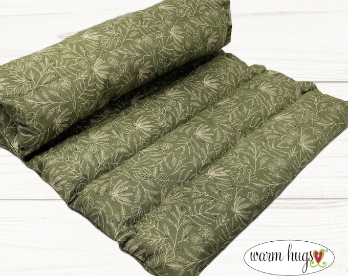 Lumbar Heating Pad 11x18, Microwave Corn Bag, Arthritis Heat Pack, Relaxation Muscle Pain, Heat Massage, Cramps Back Pain, Sage Green Leaves