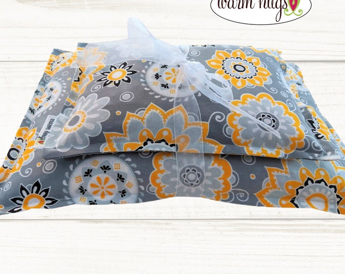 Corn Heating Pad Set, Corn Bag Heat Pack, Microwave Heating Pad, Ice Pack, Heat Therapy, Spa Gift for Her, Self Care, Gray Yellow Floral