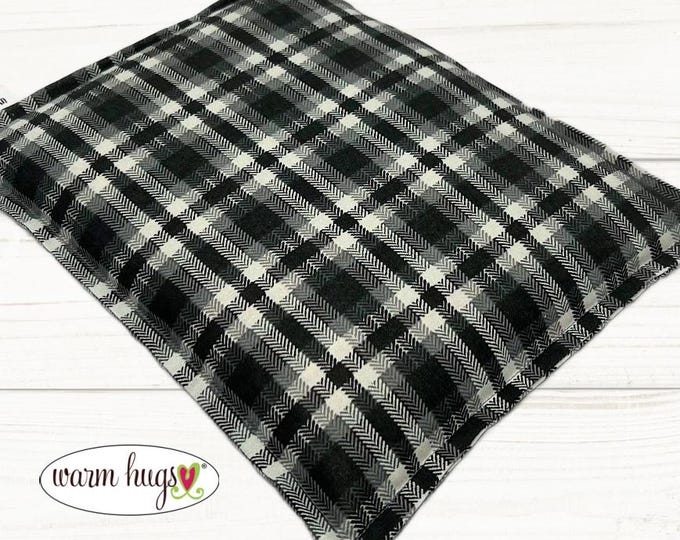 Black Gray Plaid 9x11 Microwave Corn Heating Pad, Heat Pack for Migraine Headache Sinus Pressure, Muscle Pain Relief
