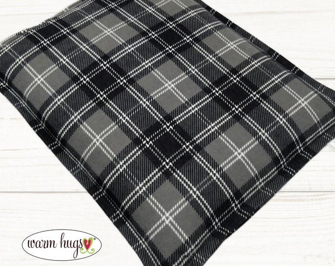 Gray Black Plaid Flannel Corn Heating Pad 9 x 11, Corn Bag, Microwave Heat Pack, Hot Cold Therapy Relaxation Pillow, Cabin Heating Pad