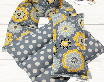 Microwave Heating Pad Sets Multiple Options, Heated Neck Wrap, Spa Massage Relaxation Gift, Corn Bag, Gray Yellow Floral, Muscle Aches Pain