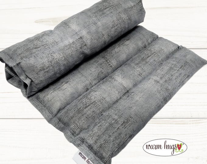Heating Pad Microwave Corn Bag Wrap 11x18, Back Heat Pack, Muscle Aches, Relaxation Heat Massage, Silver Gray Black Crosshatch