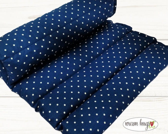 Warm Hugs Corn Heating Pad, Microwavable Heat Pack, Hot Cold Comfort Therapy Pillow, Lumbar Corn Bag, Massage Relaxation Gift, Navy Pin Dot