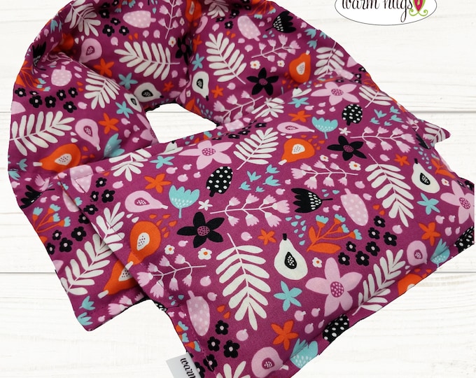 Microwave Neck + Small Heating Pad Gift Set, Hot Cold Massage Spa Therapy Packs, Microwave Neck Wrap, Leaves Pears Floral Magenta