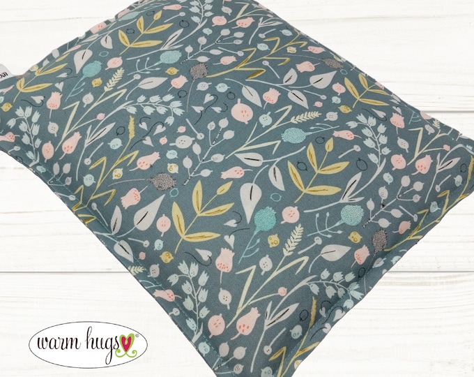 Microwave Corn Heating Pad 9x11 Wildflower Green, Heat Pack for Migraine Headache Sinus Pressure, Muscle Pain Relief, Gardener Gift