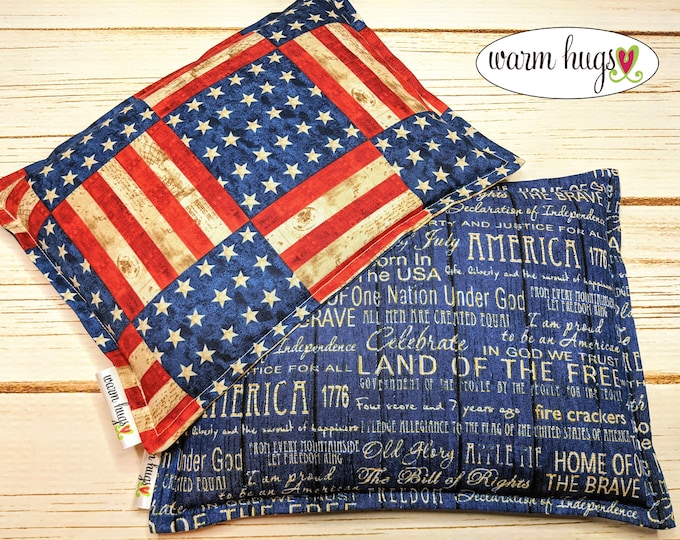 Warm Hugs Corn Filled Hot Cold Packs, Microwave Heating Pad, Corn Bags, Made in USA Flag Gift Set of Two 7 x 9 Bags, Gifts for Him