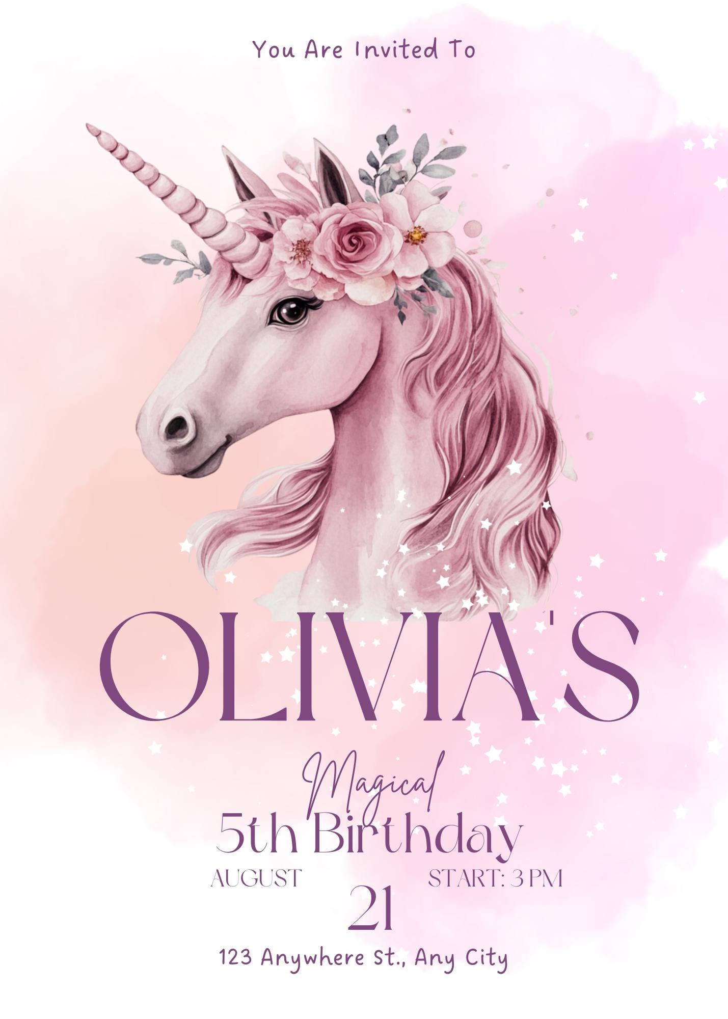 Unicorn Birthday Invitation Digital Birthday Invite Magical Unicorn ...