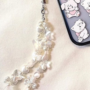 Pulseira de pulseira de charme de telefone de pérola acrílica chaveiro acessório cottagecore