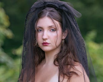 Black Spider Web Layered Tulle Veil, Halloween Costume Headpiece, Monster Veil, Victorian Mourning Veil, Goth Veil, Halloween Party Veil